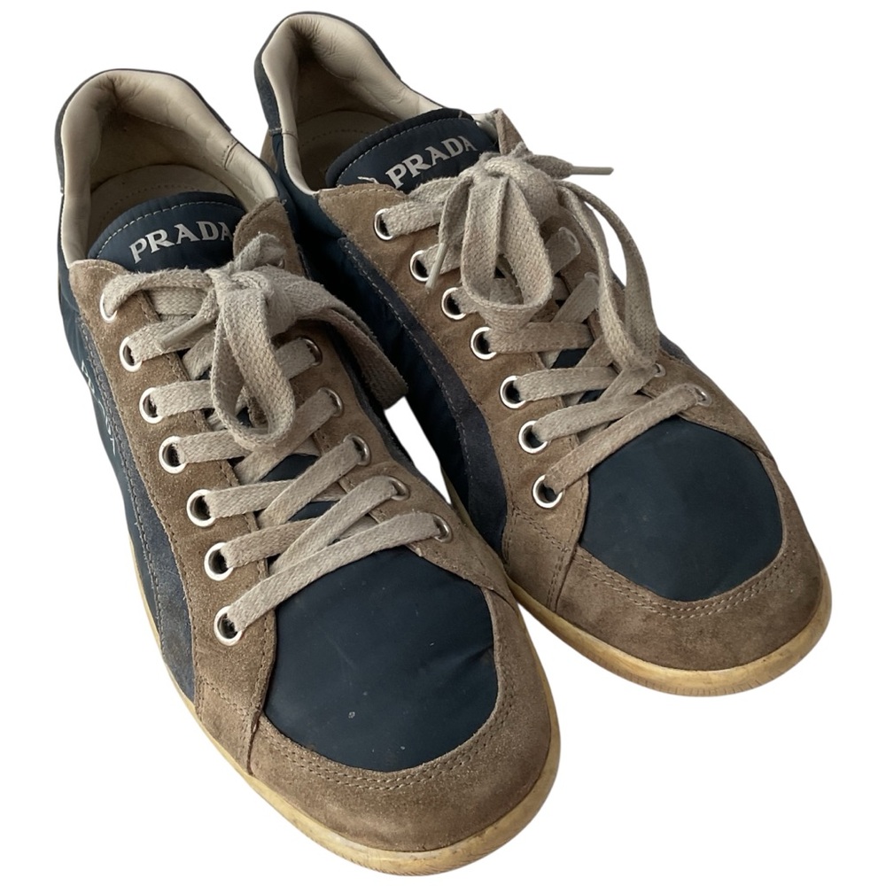 Vintage Prada Gray Suede and Blue Nylon Low-Top Sneakers Men’s Size 12US